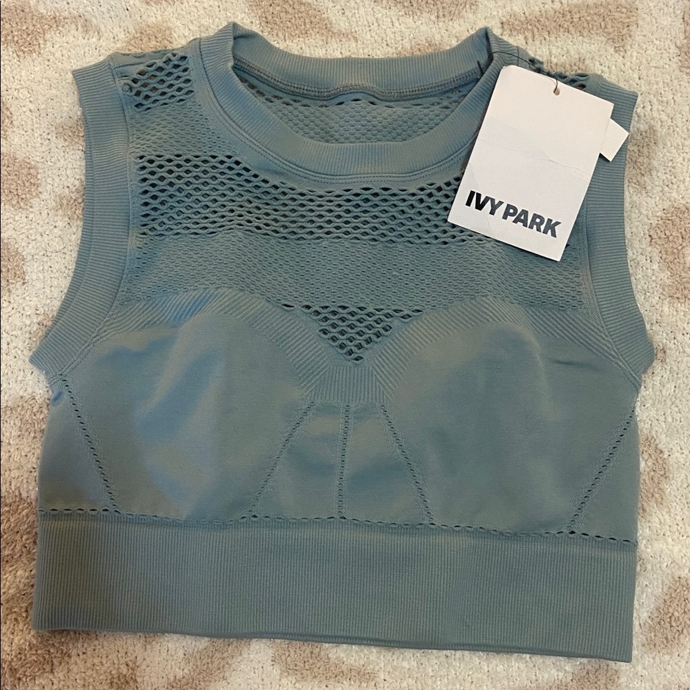 IVY PARK Teal Mesh Sleeveless Top